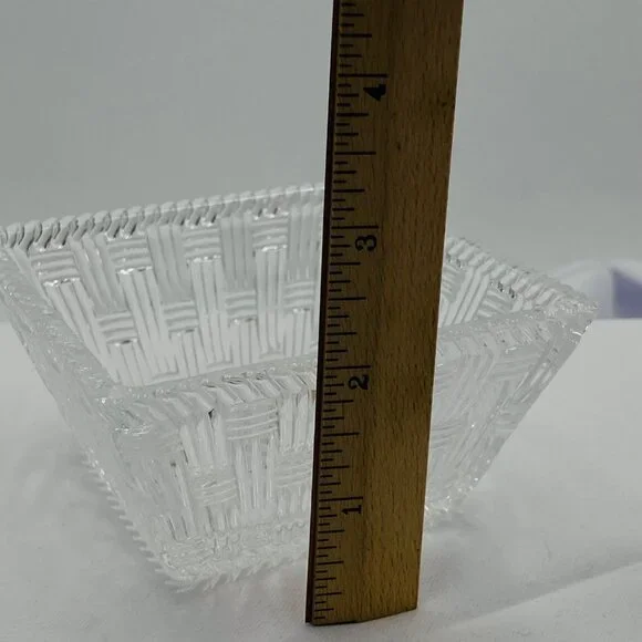 Tiffany & Co. Clear Crystal Basket Weave Design Square 4 inch bowl, pattern Wove